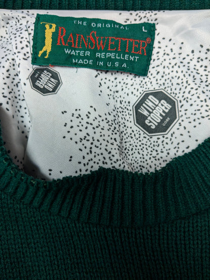Pull de pluie vintage Eau et pull de golf à travers le vent. Vert coloré. Taille xl.