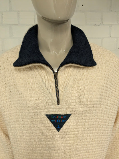Suéter vintage de lana Creamere con cremallera. Beige grueso tejido. Tamaño 3xl / xxxl.