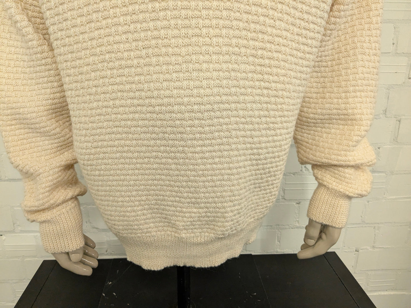 Suéter vintage de lana Creamere con cremallera. Beige grueso tejido. Tamaño 3xl / xxxl.