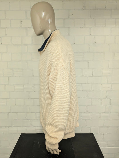 Suéter vintage de lana Creamere con cremallera. Beige grueso tejido. Tamaño 3xl / xxxl.