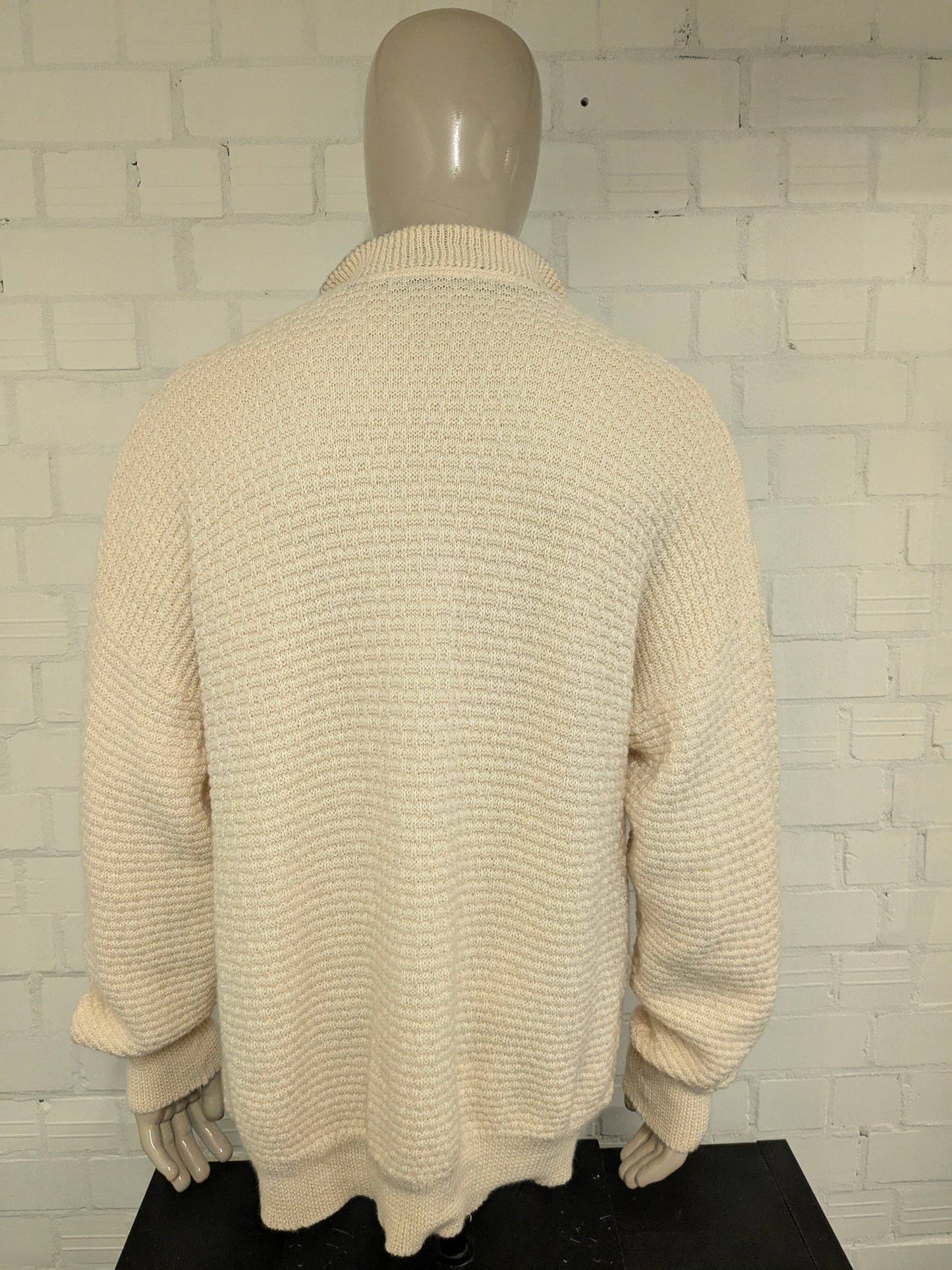 Suéter vintage de lana Creamere con cremallera. Beige grueso tejido. Tamaño 3xl / xxxl.
