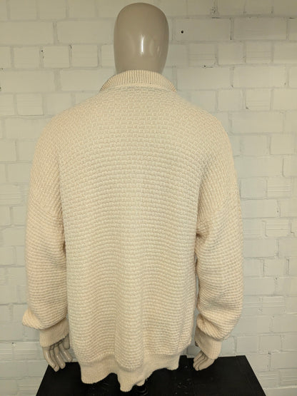 Suéter vintage de lana Creamere con cremallera. Beige grueso tejido. Tamaño 3xl / xxxl.