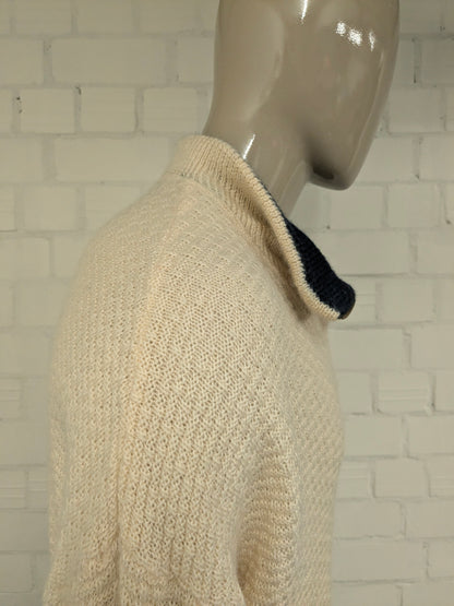 Suéter vintage de lana Creamere con cremallera. Beige grueso tejido. Tamaño 3xl / xxxl.