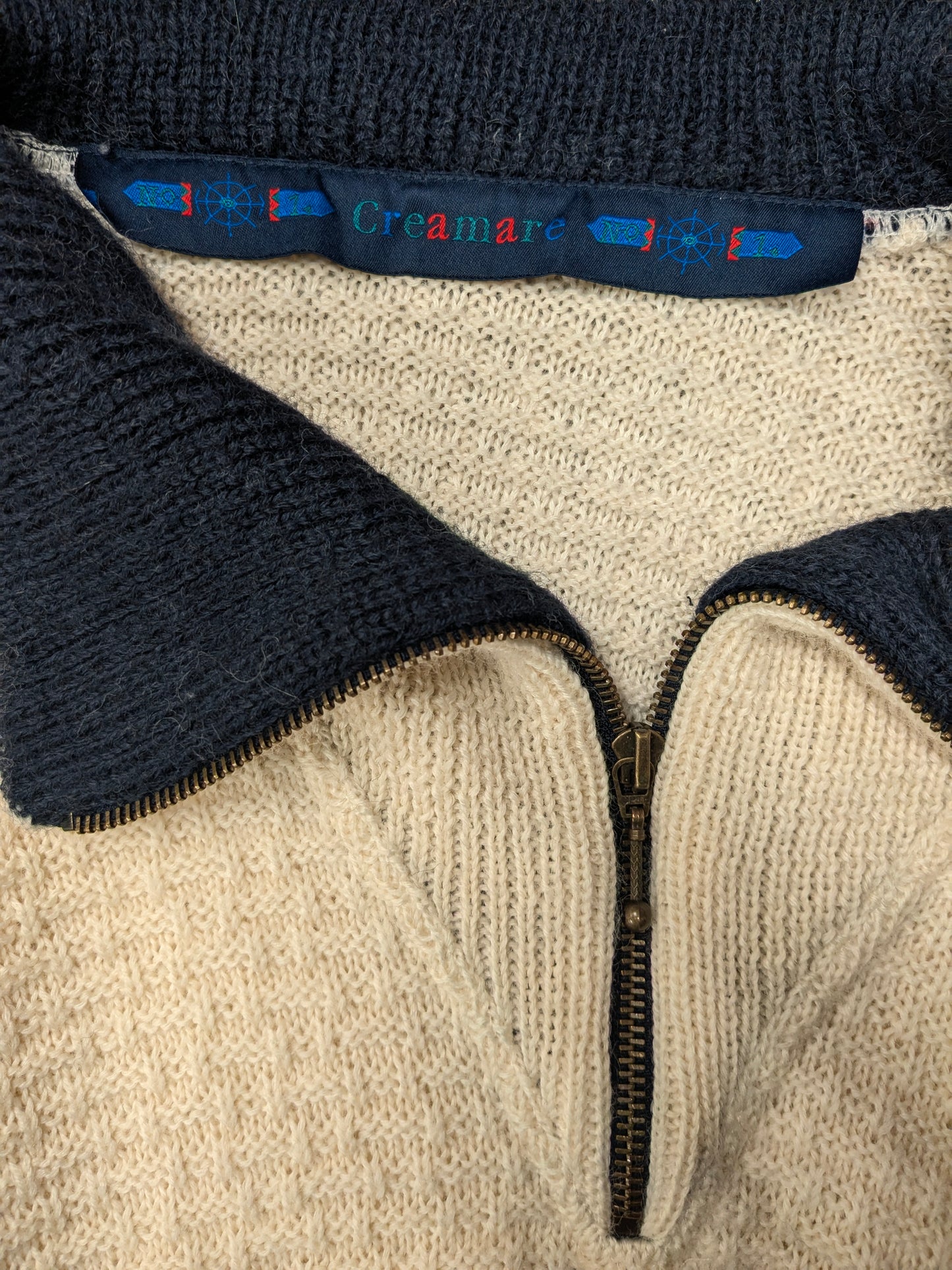 Suéter vintage de lana Creamere con cremallera. Beige grueso tejido. Tamaño 3xl / xxxl.