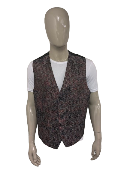 Vintage waistcoat. Red gray shiny paisley motif. Size 2XL / XXL.
