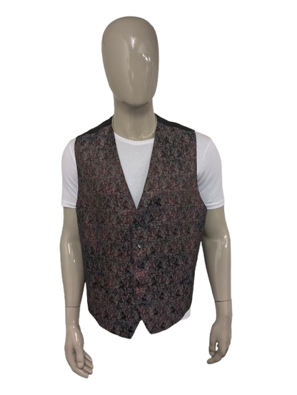 Vintage waistcoat. Red gray shiny paisley motif. Size 2XL / XXL.