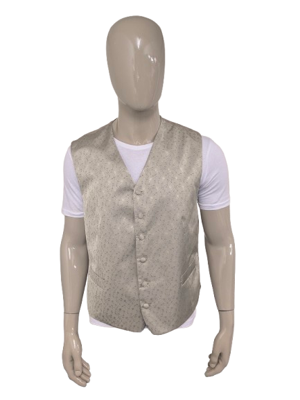 Vintage C&A gilet. Grijs Beige bloemen motief. Maat L.