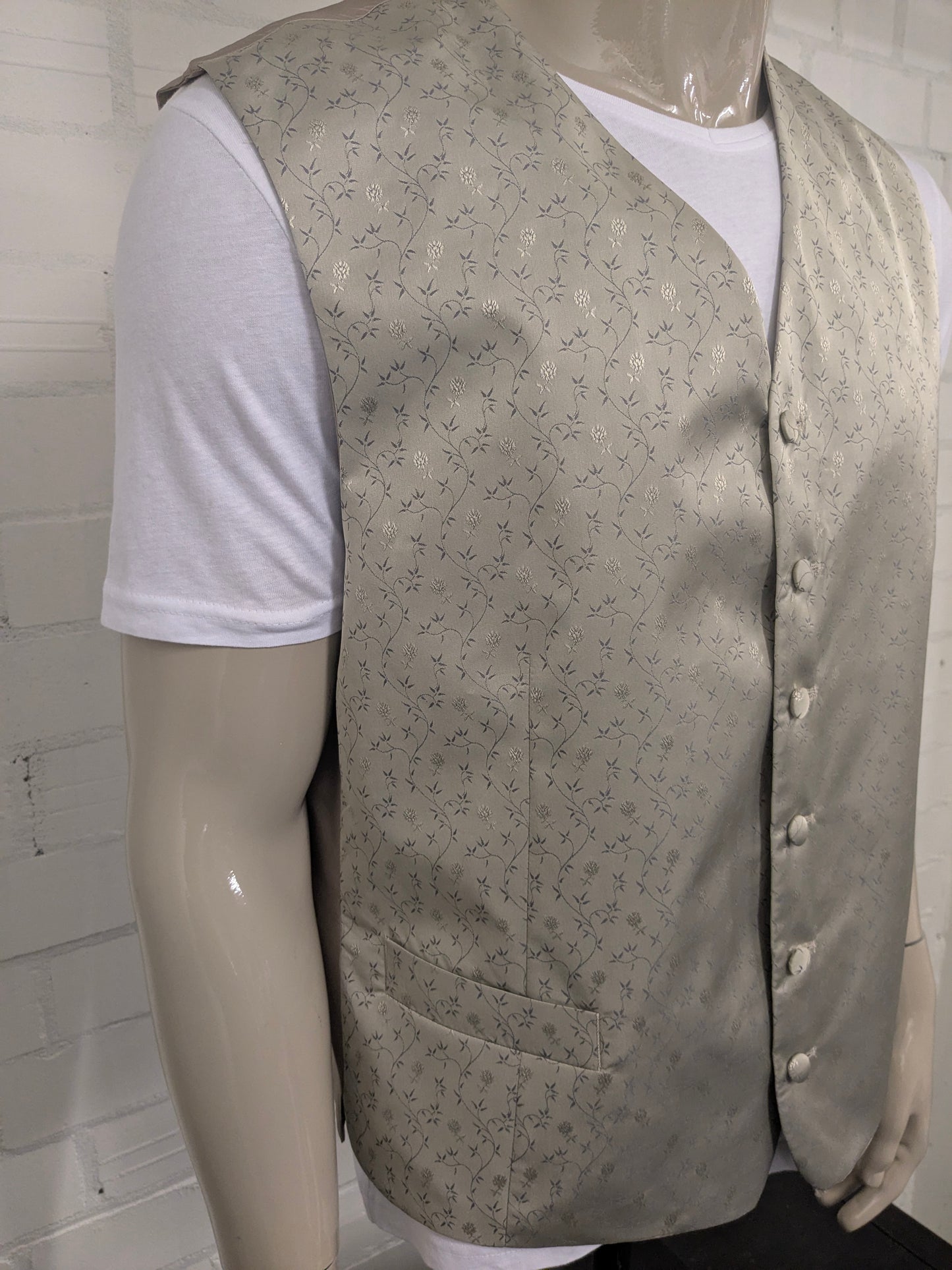 Vintage C&A gilet. Grijs Beige bloemen motief. Maat L.