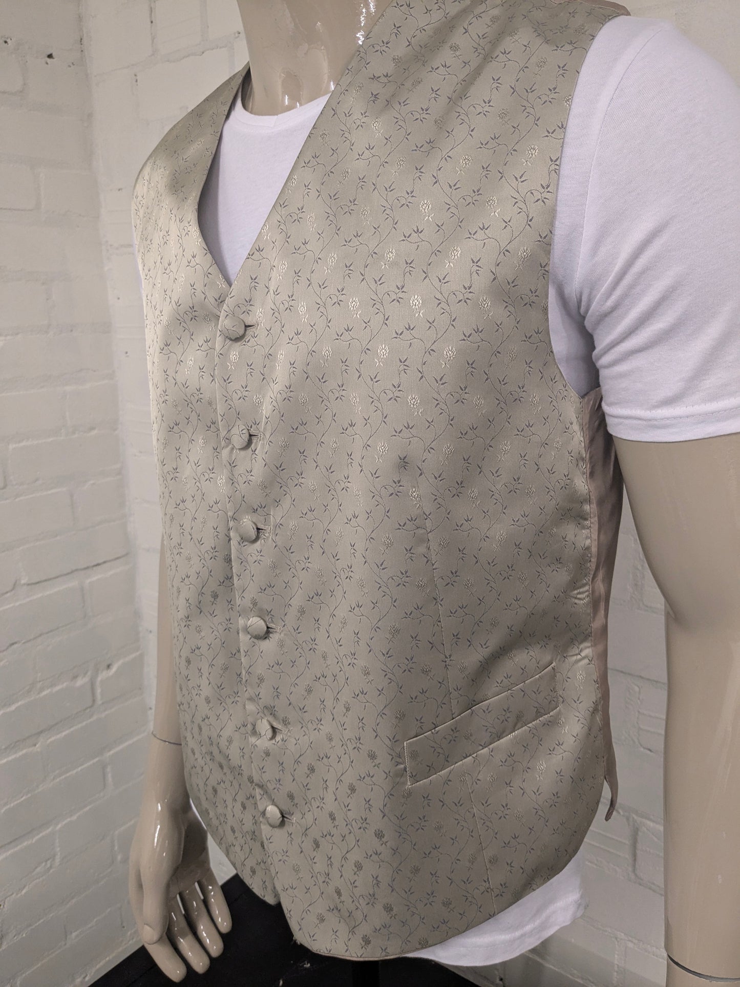 Vintage C&A gilet. Grijs Beige bloemen motief. Maat L.