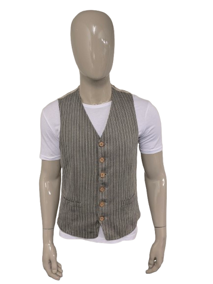 Vintage New Fast waistcoat. Beige brown striped. Size L.