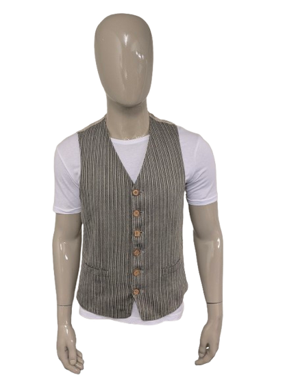 Vintage New Fast waistcoat. Beige brown striped. Size L.