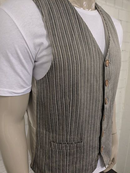 Vintage New Fast waistcoat. Beige brown striped. Size L.