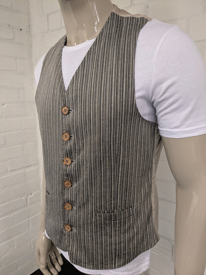 Vintage New Fast waistcoat. Beige brown striped. Size L.