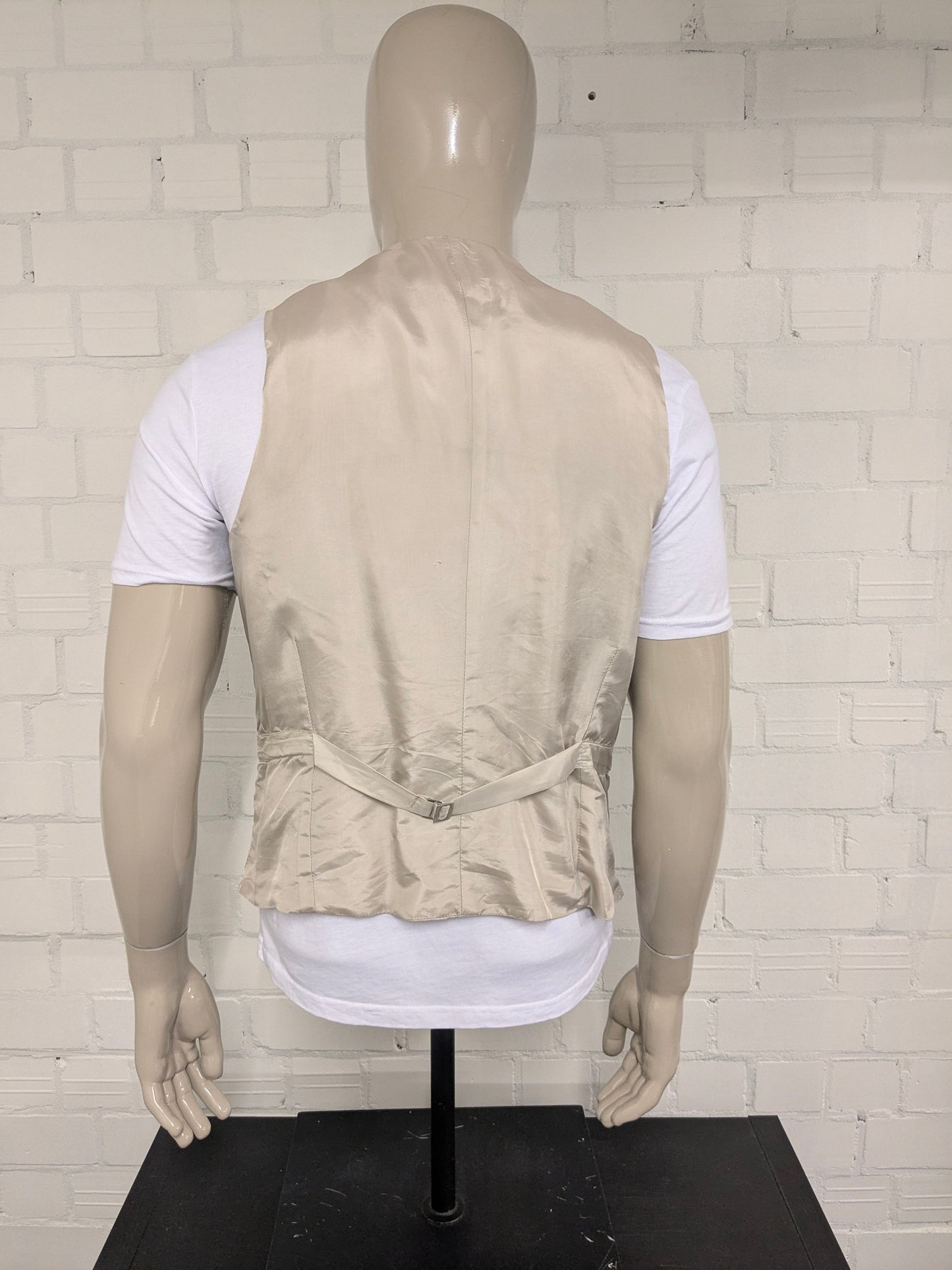 Vintage New Fast waistcoat. Beige brown striped. Size L.