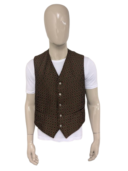 Gilet vintage. Motif noir rouge vert. Taille xl.