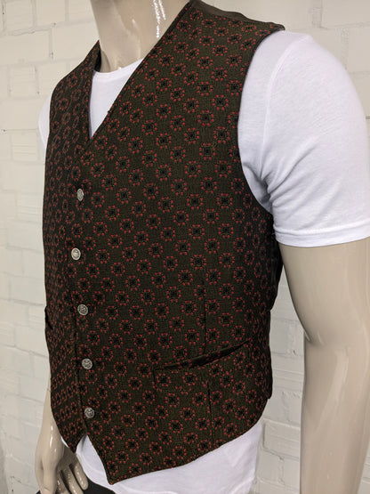 Gilet vintage. Motif noir rouge vert. Taille xl.