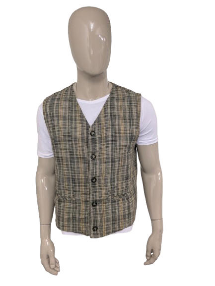 Vintage Weste – Khaki/Grün/Gelb kariert – Größe L