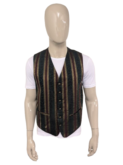 Burton Menswear waistcoat. Green red gold -colored striped motif. Size L.