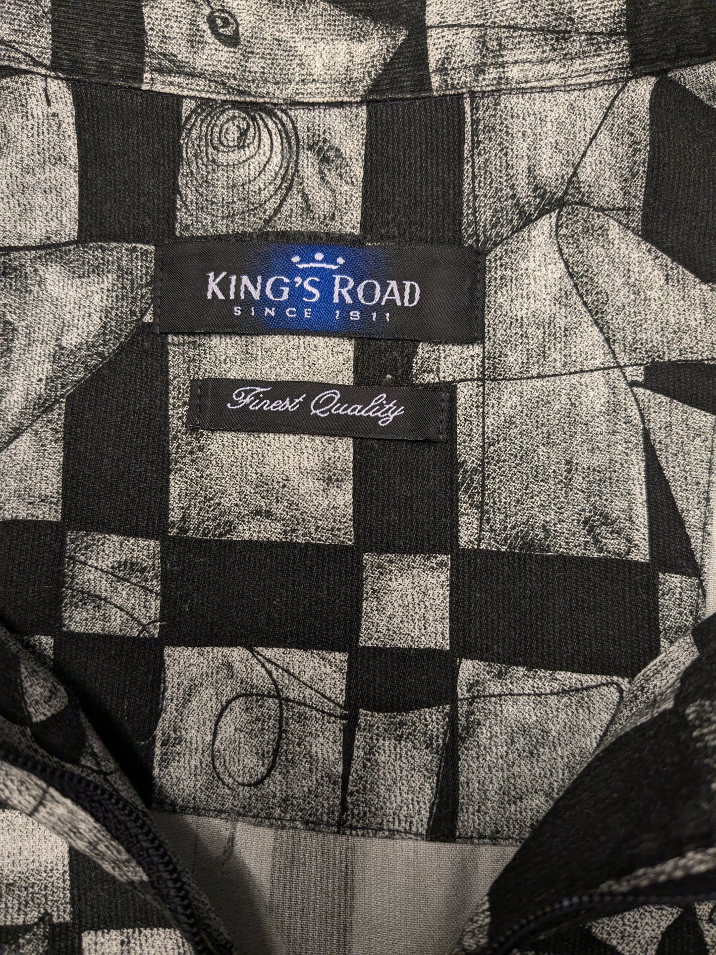 Vintage Kingsroad overhemd polo met rits. Zwart Witte print. Maat 3XL / XXXL.