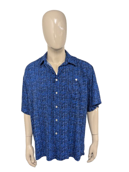 Vintage Prärie -Shirt Kurzarm. Blauer Schwarz -Weiß -Druck. Größe 3xl / xxxl.