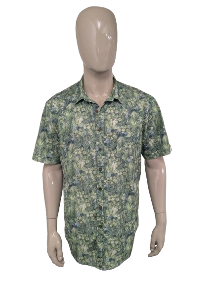 Rodd & Gunn overhemd korte mouw. Groen Blad motief. sports fit. Maat 2XL / XXL.