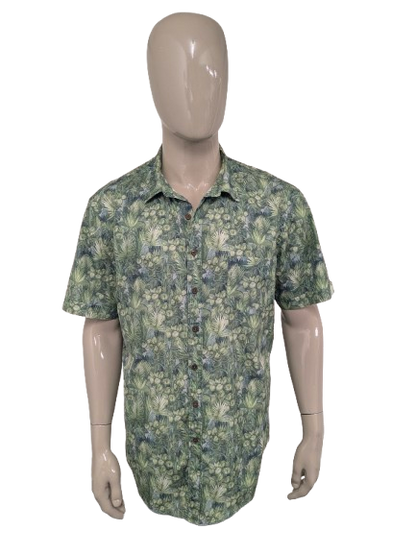 Rodd & Gunn overhemd korte mouw. Groen Blad motief. sports fit. Maat 2XL / XXL.