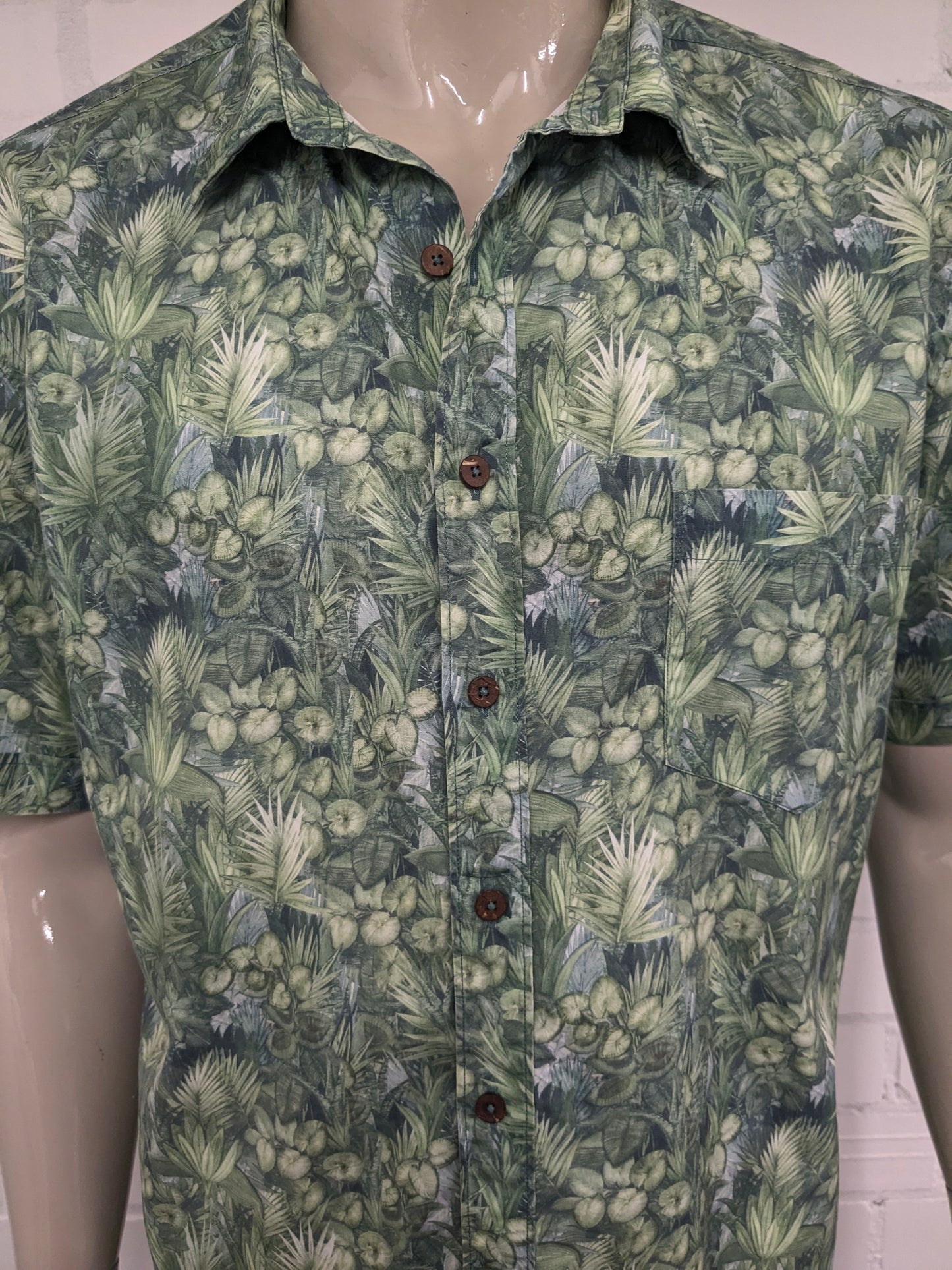 Rodd & Gunn overhemd korte mouw. Groen Blad motief. sports fit. Maat 2XL / XXL.