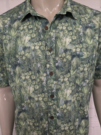 Rodd & Gunn overhemd korte mouw. Groen Blad motief. sports fit. Maat 2XL / XXL.