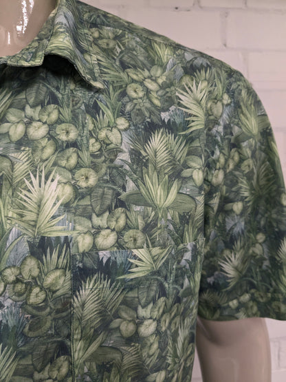 Rodd & Gunn overhemd korte mouw. Groen Blad motief. sports fit. Maat 2XL / XXL.