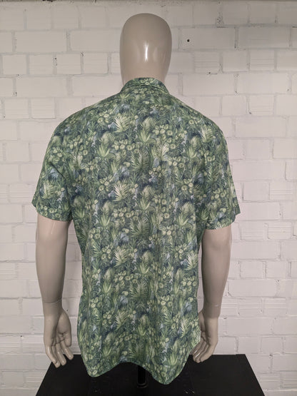 Rodd & Gunn overhemd korte mouw. Groen Blad motief. sports fit. Maat 2XL / XXL.