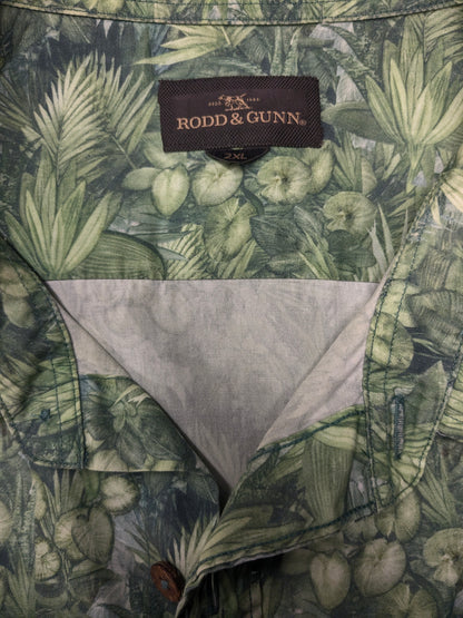 Rodd & Gunn overhemd korte mouw. Groen Blad motief. sports fit. Maat 2XL / XXL.