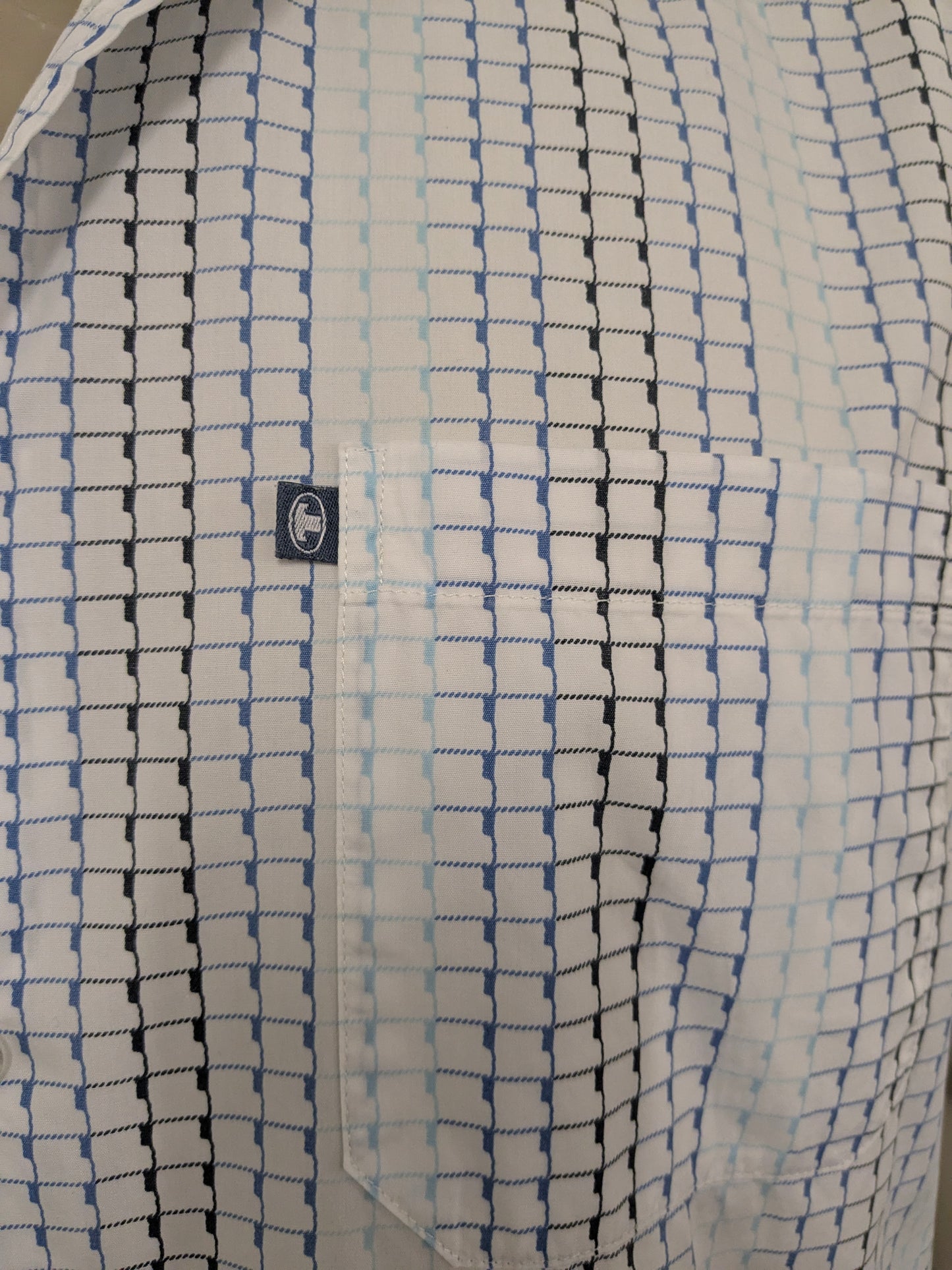 Tom Tailor Shirt Short Maniche. Stampa blu in bianco e nero. Taglia XL.