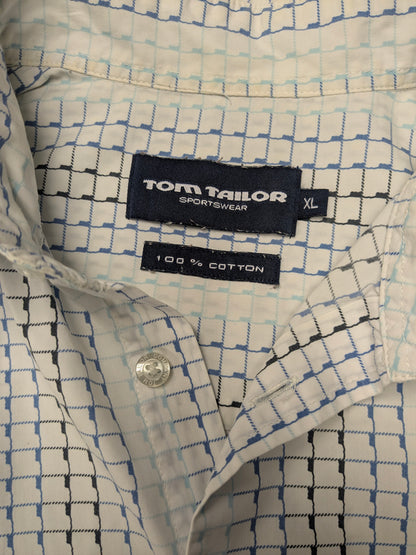 Tom Tailor Shirt Short Maniche. Stampa blu in bianco e nero. Taglia XL.