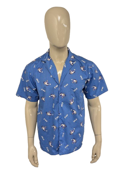 Manche courte de la chemise leonard vintage. Imprimé Blue Purple Leonard. Taille L.