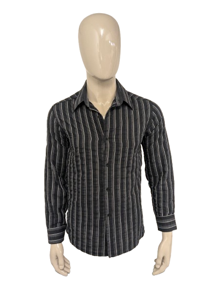 Vintage Andeson overhemd. Zwart Wit  wrinkle effect. Maat M.