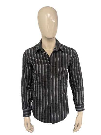 Vintage Andeson overhemd. Zwart Wit  wrinkle effect. Maat M.