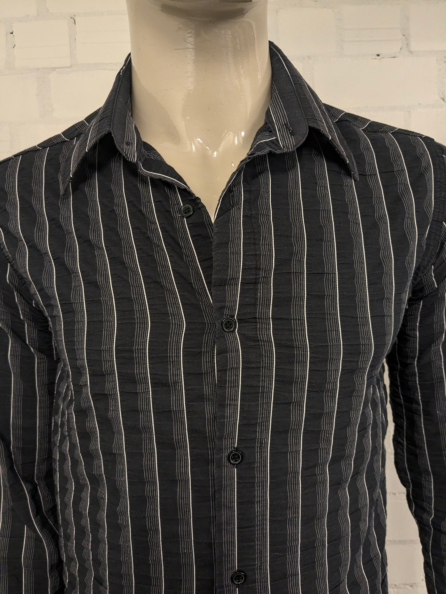 Vintage Andeson overhemd. Zwart Wit  wrinkle effect. Maat M.