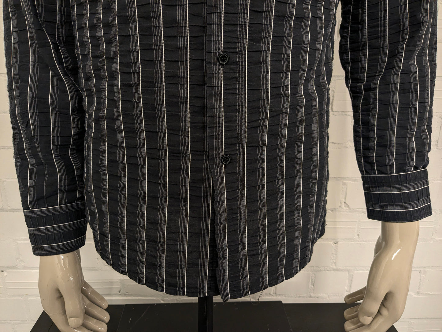 Vintage Andeson overhemd. Zwart Wit  wrinkle effect. Maat M.