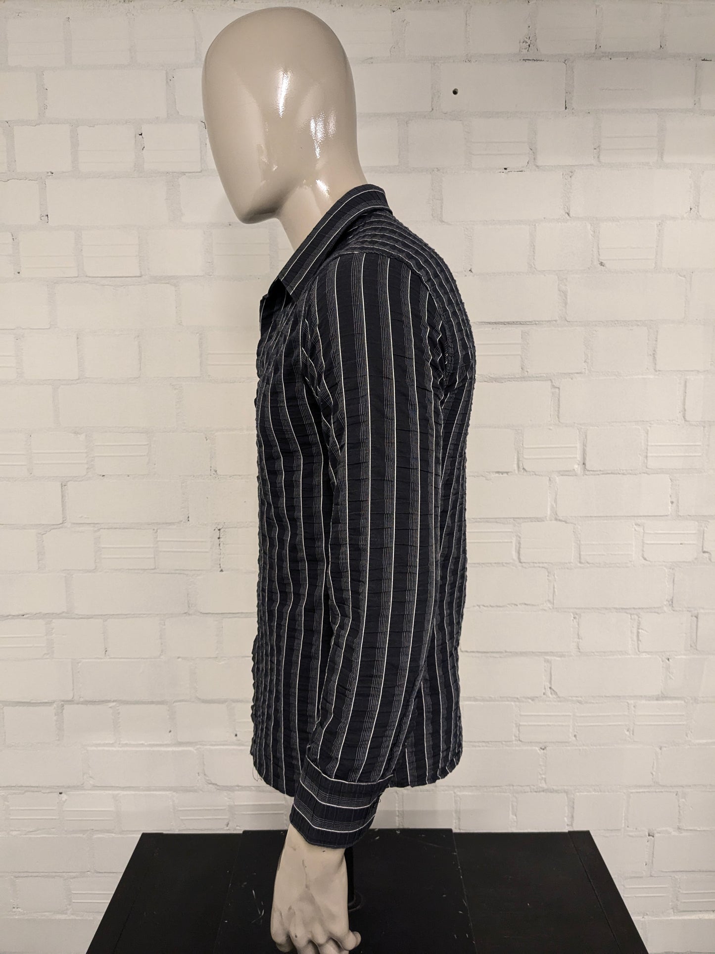 Vintage Andeson overhemd. Zwart Wit  wrinkle effect. Maat M.