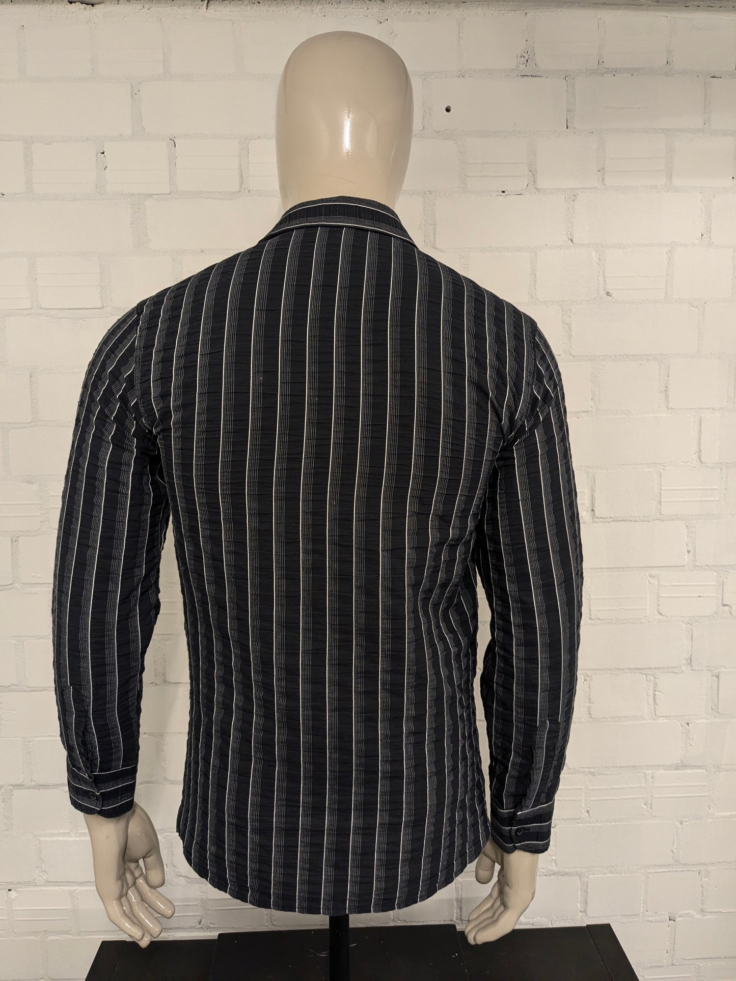 Vintage Andeson overhemd. Zwart Wit  wrinkle effect. Maat M.