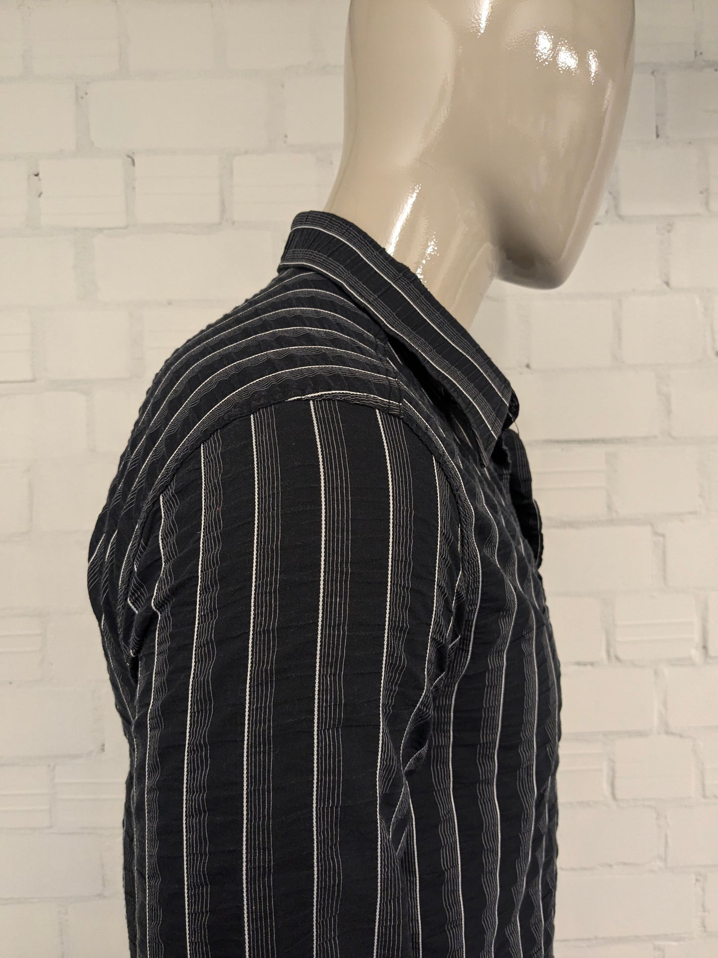 Vintage Andeson overhemd. Zwart Wit  wrinkle effect. Maat M.