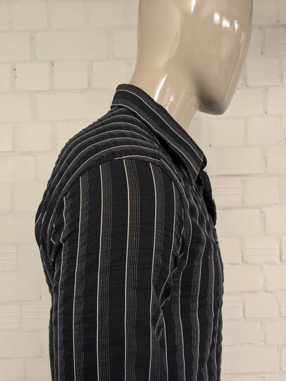 Vintage Andeson overhemd. Zwart Wit  wrinkle effect. Maat M.