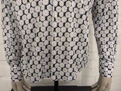 Gentiluomo overhemd. Zwart Wit Groene print. Maat L.