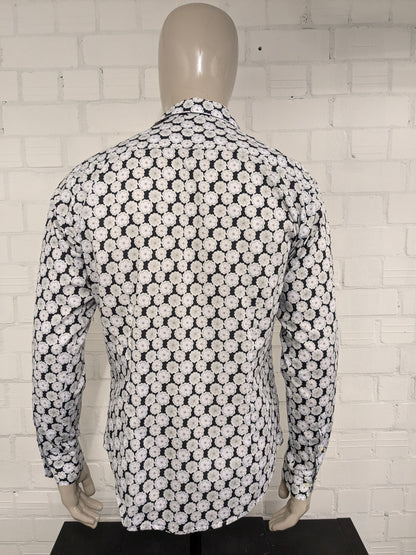 Gentiluomo overhemd. Zwart Wit Groene print. Maat L.