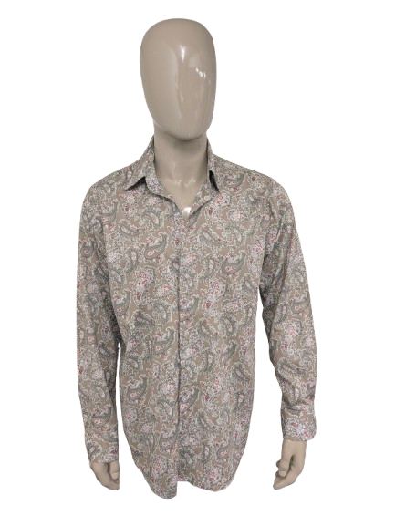 Vintage Balaj Shirt. Kaki Red White Paisley Print. Größe xl.