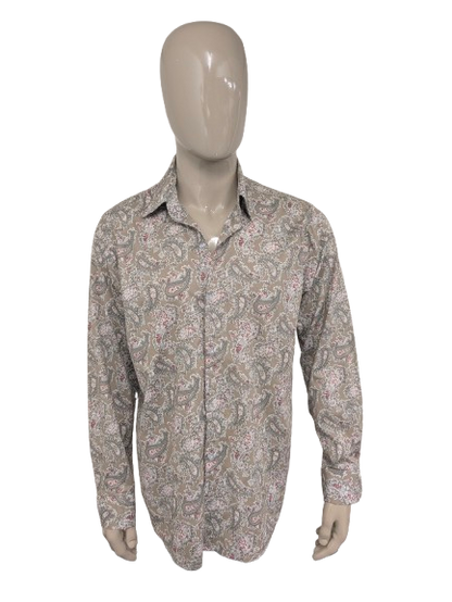 Vintage Balaj Shirt. Kaki Red White Paisley Print. Größe xl.