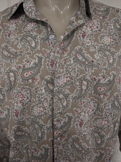 Vintage Balaj Shirt. Kaki Red White Paisley Print. Größe xl.