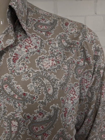 Vintage Balaj Shirt. Kaki Red White Paisley Print. Größe xl.