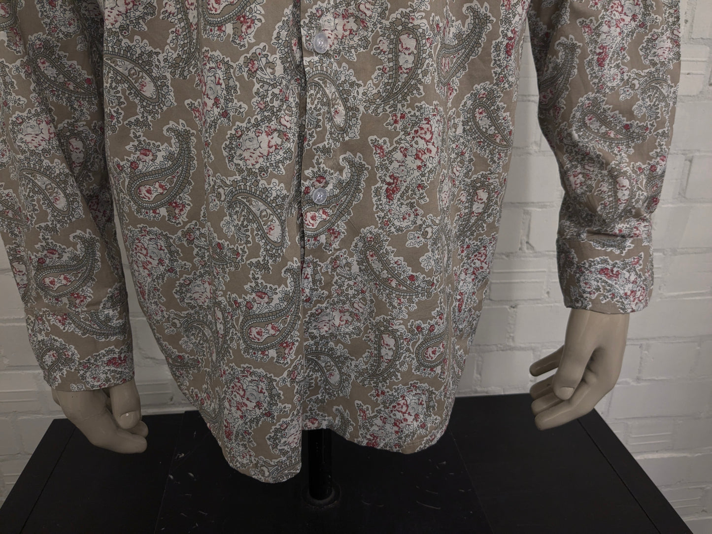 Vintage Balaj Shirt. Kaki Red White Paisley Print. Größe xl.