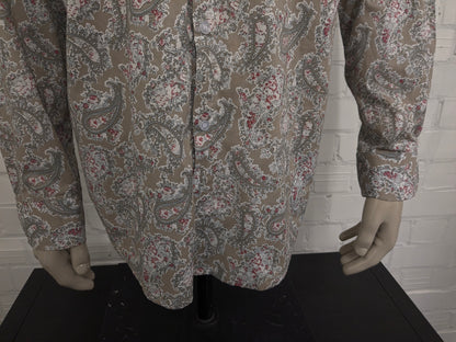 Vintage Balaj Shirt. Kaki Red White Paisley Print. Größe xl.